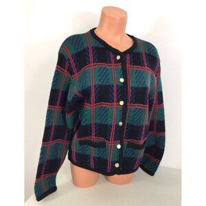 Tally Ho Plaid Cardigan Sweater Womens Medium